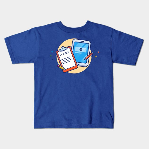 Clipboard, Pencil, Paper, Pen, And Tablet Cartoon Kids T-Shirt by Catalyst Labs